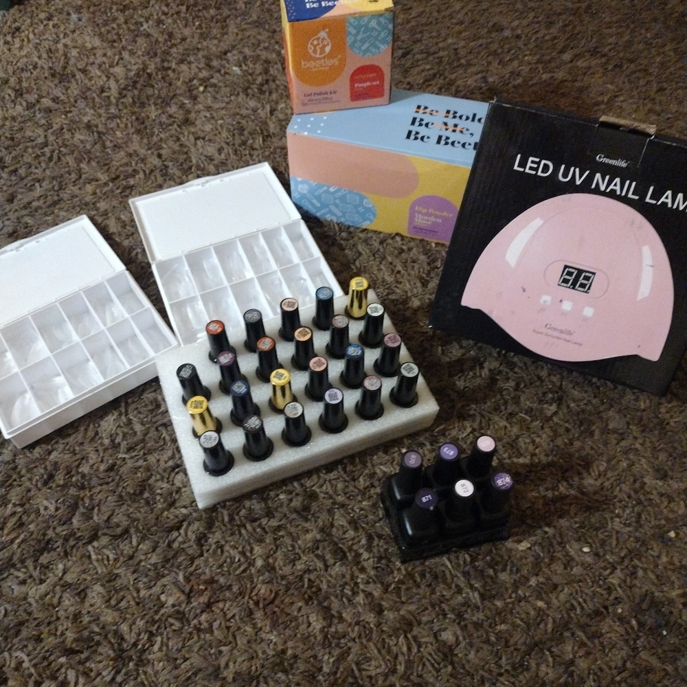 Beetles gel nail polish all different colors with acrylic nails